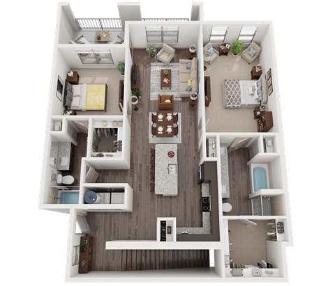Floor plan for 2 beds, 2 baths, 1243 sqft